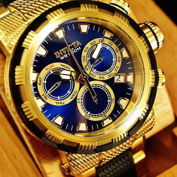 Diver Men's 18k Gold Blue Dial Watch! New!